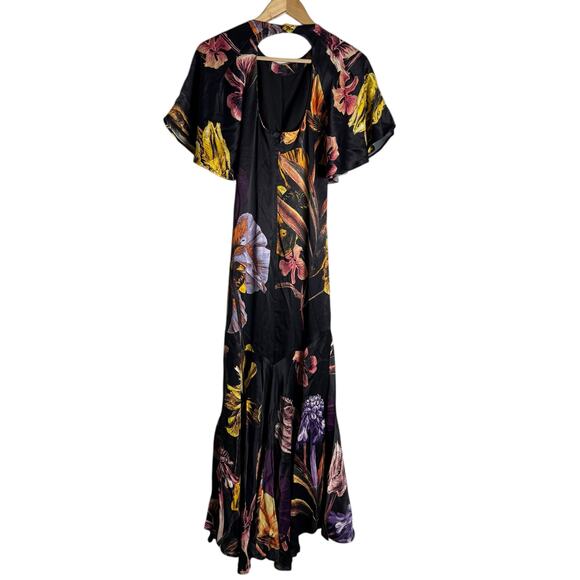 Karen Millen Midnight Floral Satin Angel Sleeve Maxi Dress Size 6 Petite - Picture 15 of 16